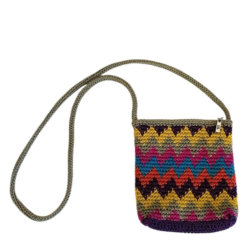 The Sak Original Nomad Stripe Multi Color Crochet Crossbody Bag 7” x 8” x 1.5”